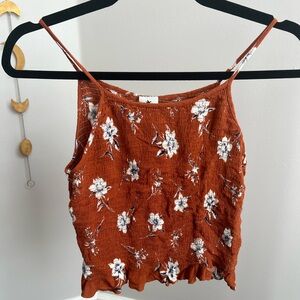 burnt orange cropped floral ruched tank